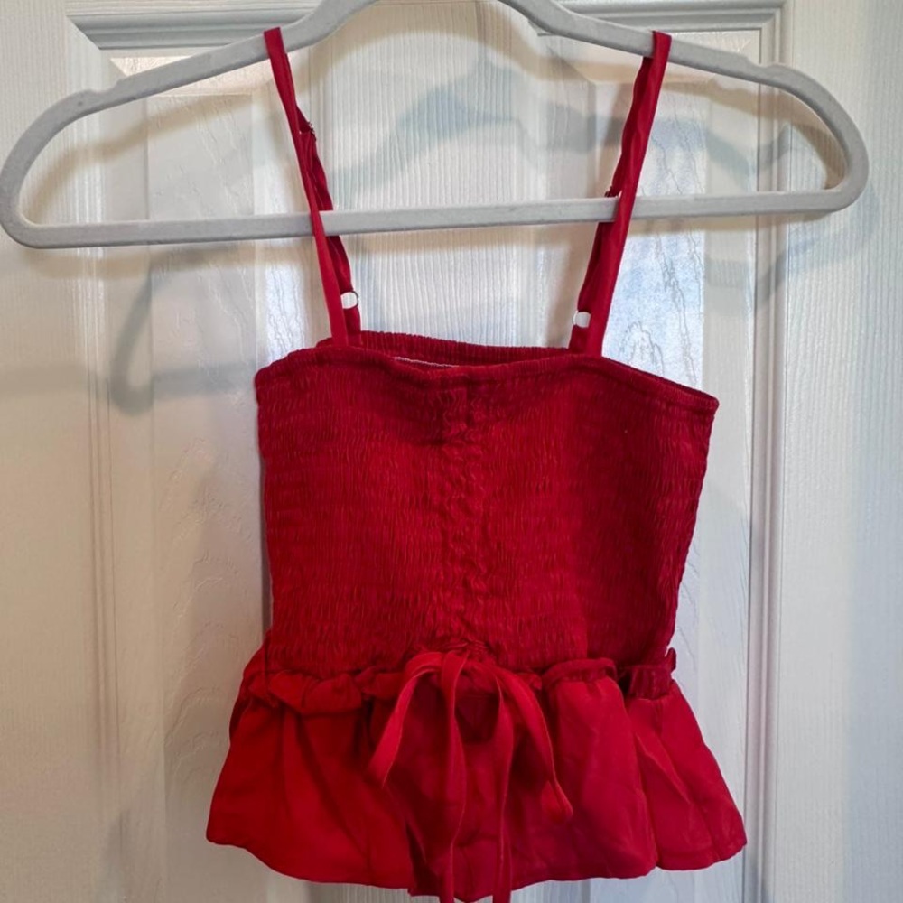 Red Smocked Peplum Top